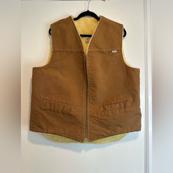 Vintage 80's Carhartt Union Made Mens XL TALL Sherpa Lined Duck Canvas Vest 6SVT - Picture 1 of 16